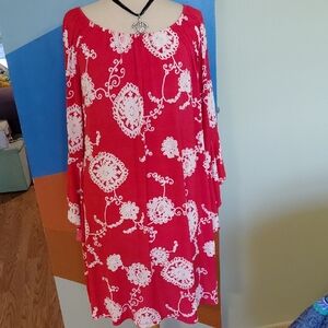 Chic Red and White Long Sleeve Dress